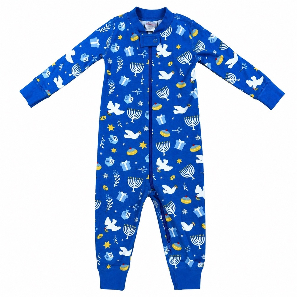 Hanna Andersson Hanukkah Organic Cotton Sleeper Blue Kids 2T  One piece PJs boys